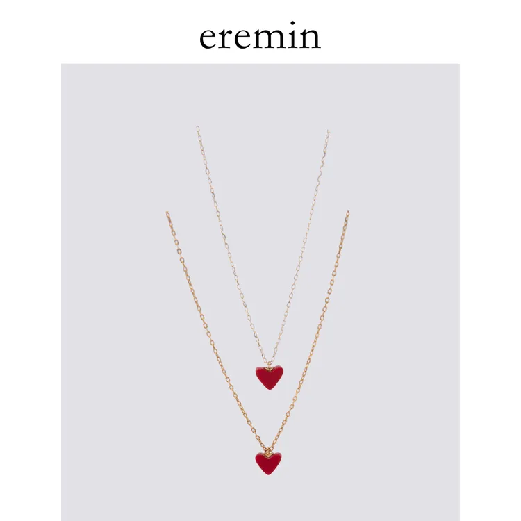 吊坠925银珐琅 Min 红心吊坠复古锁骨链k金/银百搭简约项链