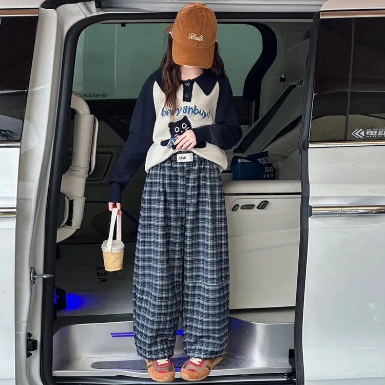 女童秋装套装2025新款洋气时髦中大童毛衣儿童韩版格子裤子两件套