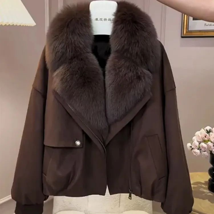 2025冬季新款洋气小众毛领羽绒服女慵懒风宽松百搭显瘦外套大衣