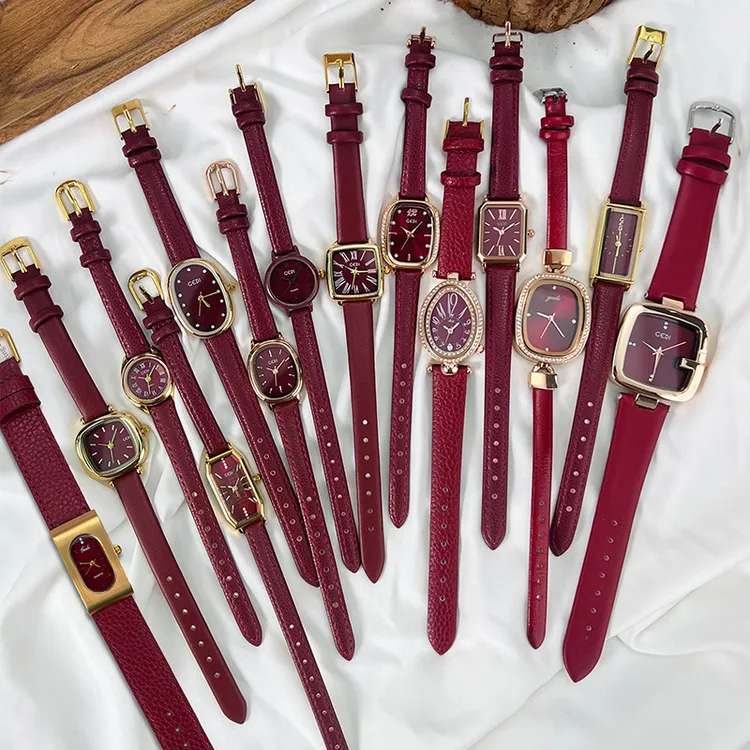 时尚潮流安可拉红真皮表小众高颜值红色石英时尚小巧高颜值手表