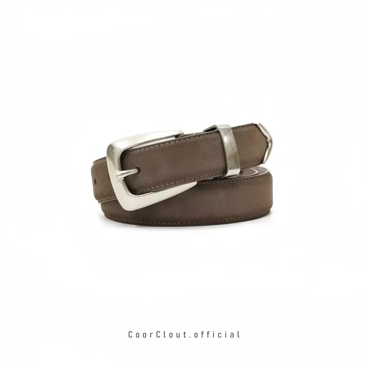 CoorClout 进口头层牛皮麂皮腰带针扣款老钱风皮带简约百搭复古