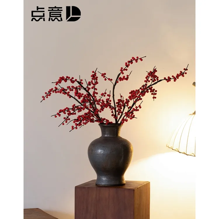 黑色陶瓷藏区锥瓶新中式花瓶侘寂风干花复古博古架民宿装饰摆件