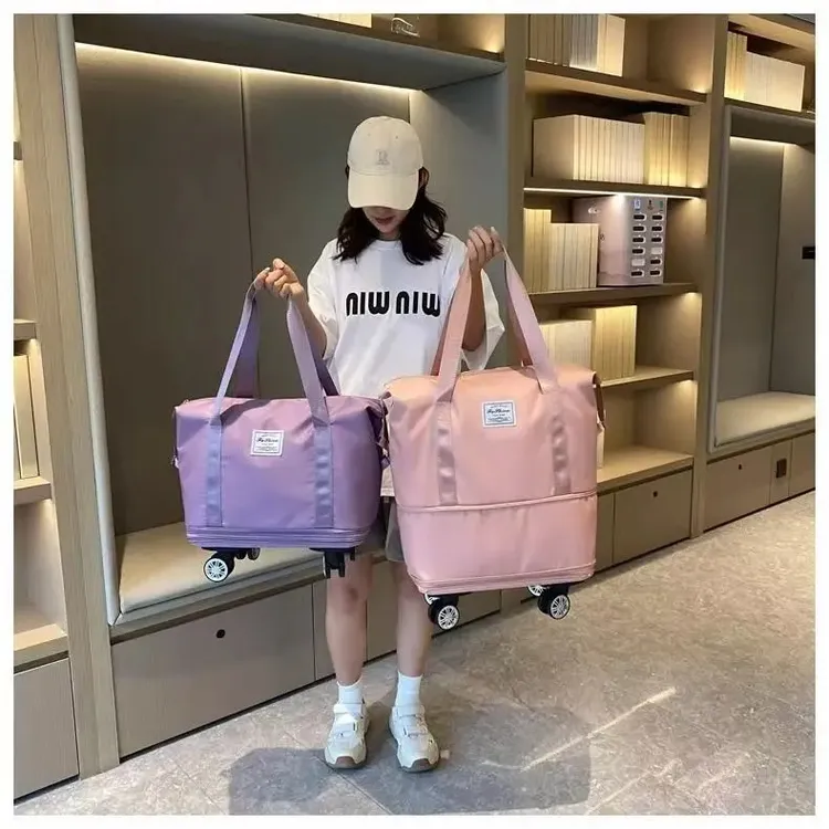 单肩背万向轮学生书包扩展行李包大容量旅行袋干湿分多功能包商品图