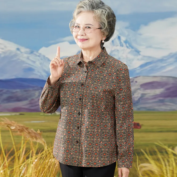 中老年人秋装女纯棉长袖衬衫婆婆妈妈2025秋季新款全棉上衣奶奶装