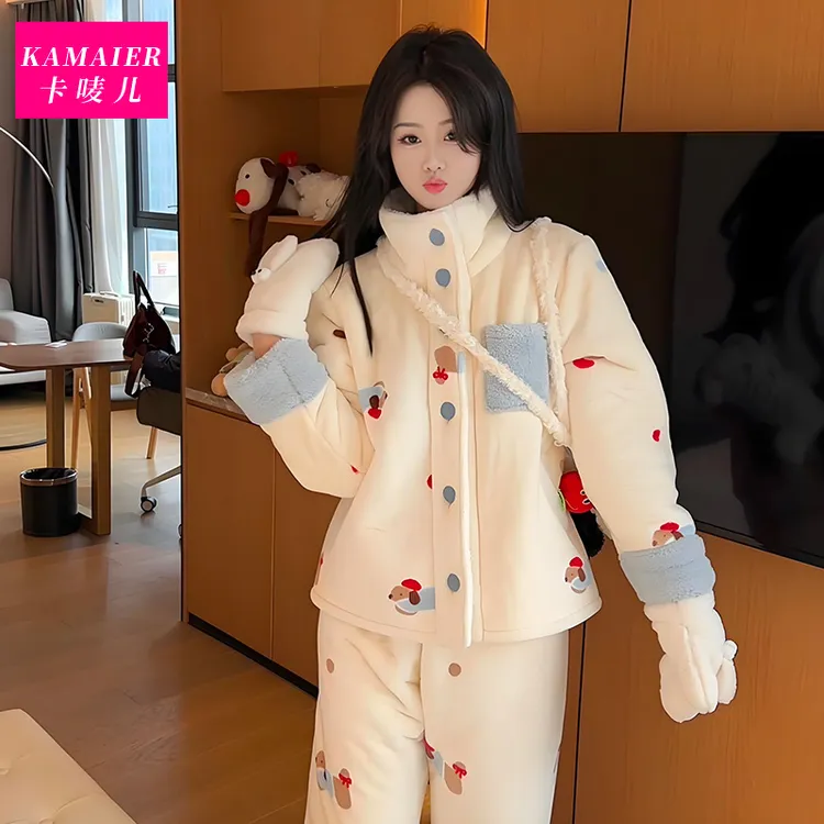 （腊肠狗）冬季加绒加厚保暖可爱精气质显瘦睡衣女休闲外穿柔软毛绒