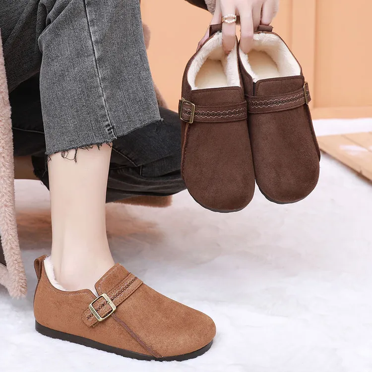 加绒勃肯鞋女2025冬季新款舒适保暖棉鞋复古休闲懒人一脚蹬豆豆鞋