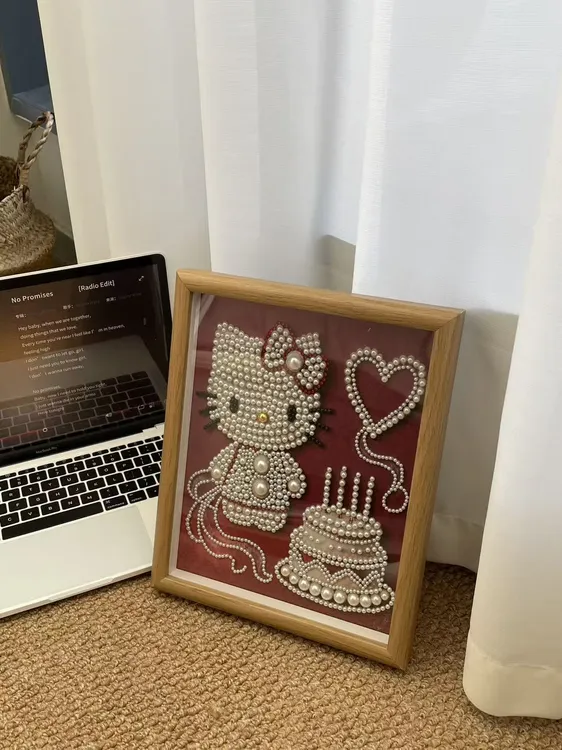 蛋糕kt猫装饰画带相框手工diy送朋友治愈可爱装饰画