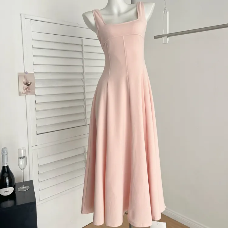 『Pink lovers』新中式大裙摆气质吊带连衣裙女收腰显瘦弹力大