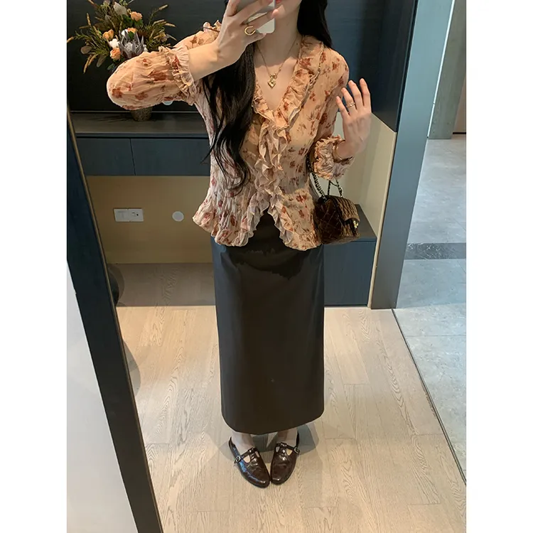 XINYI【艺术姐姐】秋季高腰PU皮半身裙女显瘦百搭气质X625A13051