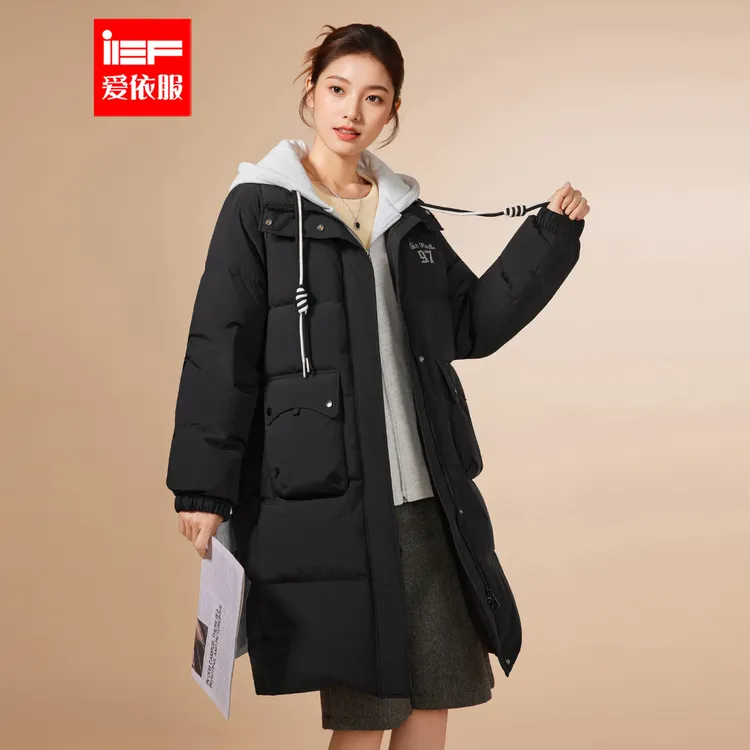 IEF/爱依服2025新款冬季韩版休闲日常款时尚连帽中长羽绒服