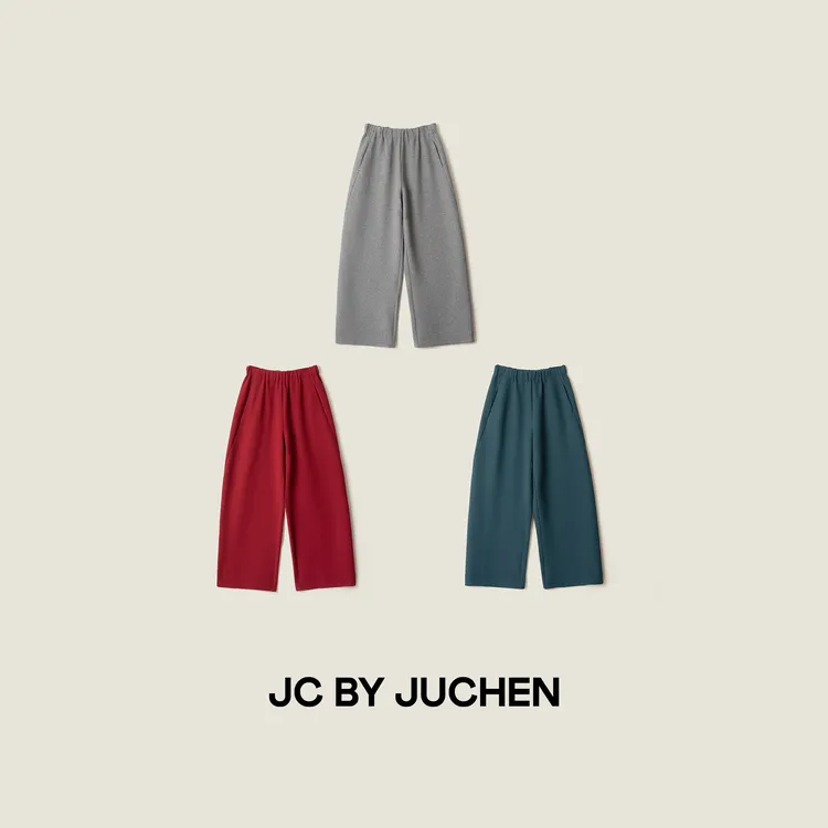 秋冬微绒小蜂巢肌理感糯软垂坠微阔腿松紧腰休闲裤FW105474