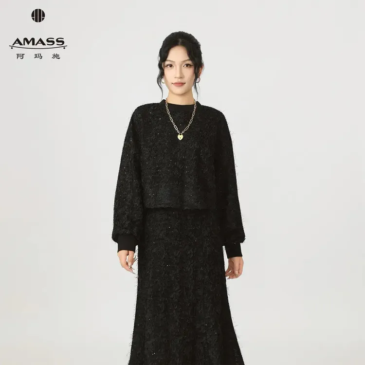 AMASS/阿玛施早秋新款5301055休闲上衣高级早秋韩系圆领彩菊卫衣