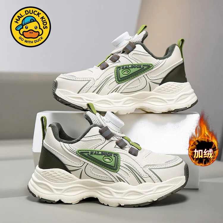 小黄鸭男童鞋2025秋冬新款女童软底中大童运动鞋皮面儿童机能鞋子