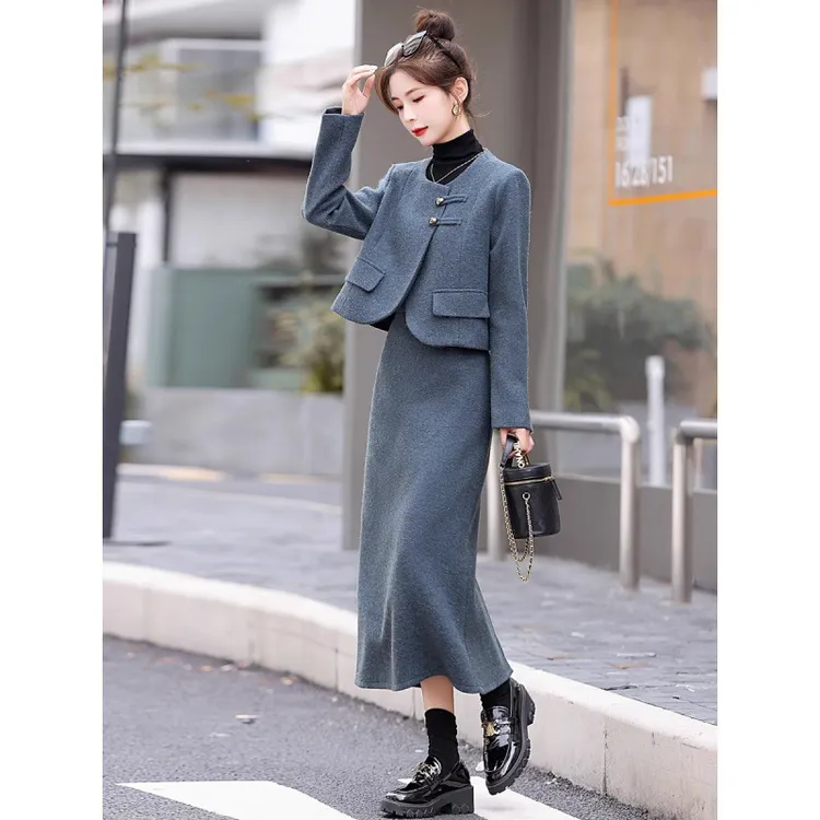 法式气质小香风毛呢套装裙子女秋冬装2025秋季新款名媛时尚两件套