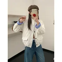 【菱形格纽扣棒球棉服】秋冬新款设计感菱形格棒球外套DF316