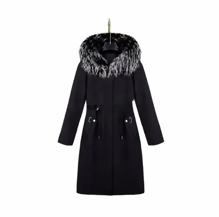 【若竹】2025新款加厚款纯色女兔毛内胆派克服女士冬季抗寒保暖L058