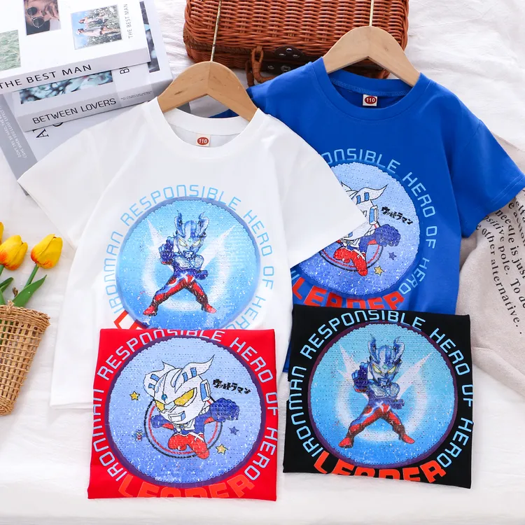 男童纯棉奥特曼变色亮片短袖T恤 25夏季薄款儿童装小男孩半袖上衣