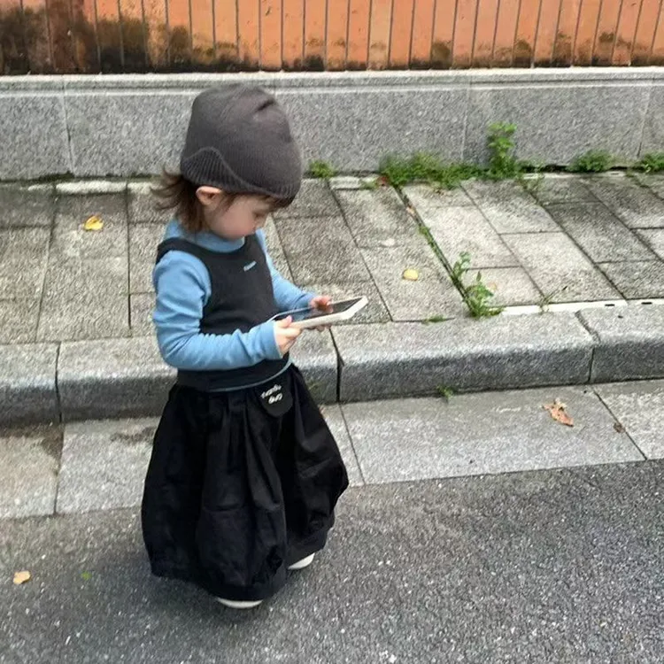 韩国童装宝宝秋装套装2025新款女童纯棉长袖内搭背心裙裤三件套