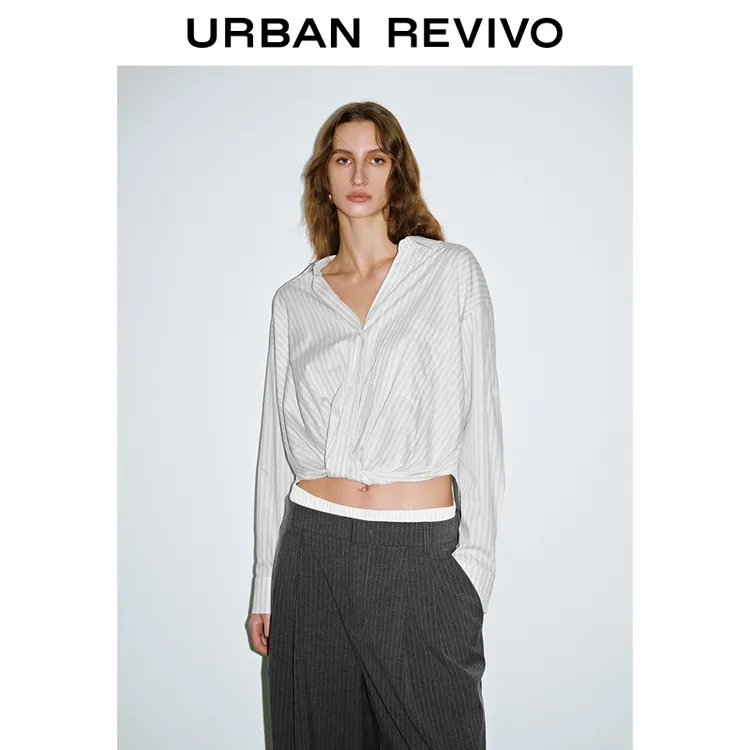 UR2025秋季新款女装流动哲学潮流扭结条纹罩衫衬衫UWJ250058