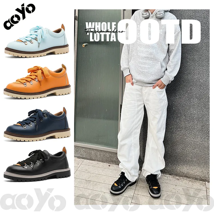 aoyo德比鞋男款秋冬新款复古百搭工装靴通勤厚底潮流休闲皮鞋