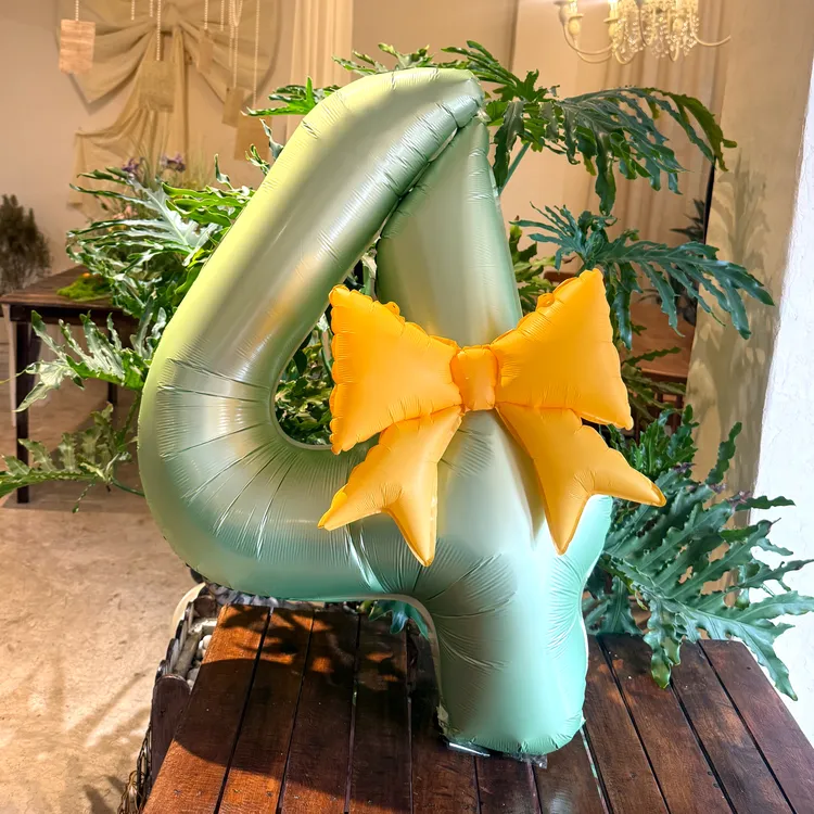 夏日ins绿色数字蝴蝶结40寸铝膜大数字气球生日奶茶店活动派对布