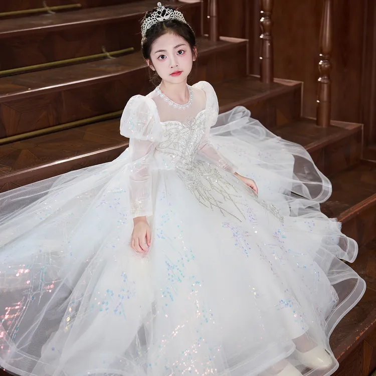 女童晚礼服高端轻奢小众主持人女孩生日公主裙儿童钢琴演奏演出服