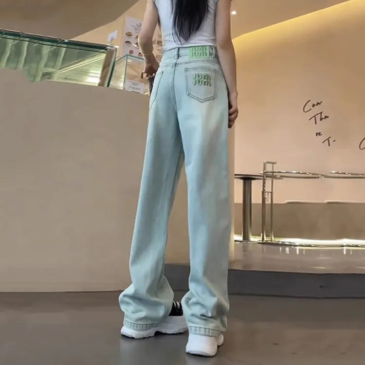 加绒高腰阔腿牛仔裤女冬季2025新款爆款百搭宽松直筒垂感拖地长裤