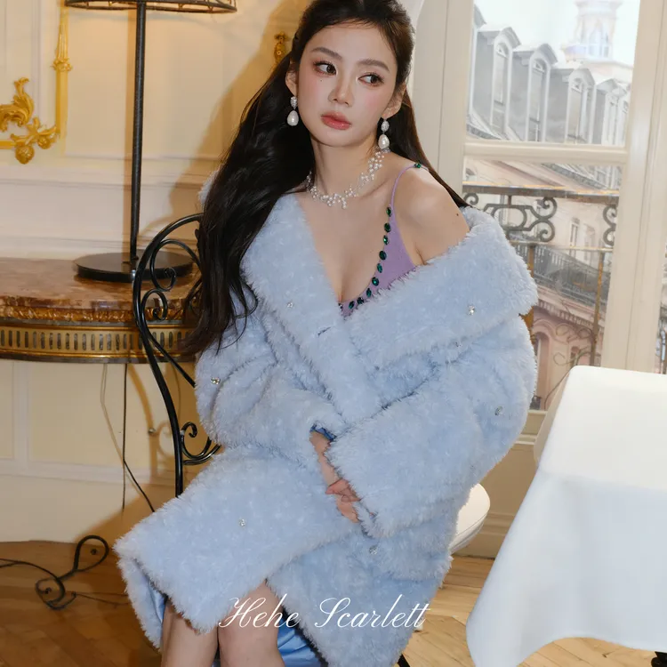 你的呵呵Scarlett|名媛千金风泰迪钉钻茧型长款大衣外套