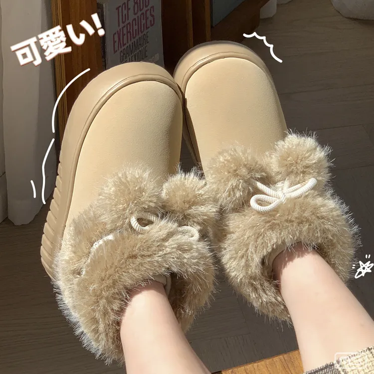 明盛冬日新款可爱棉鞋女款通勤暖和加绒防滑雪地靴高帮简约不掉毛