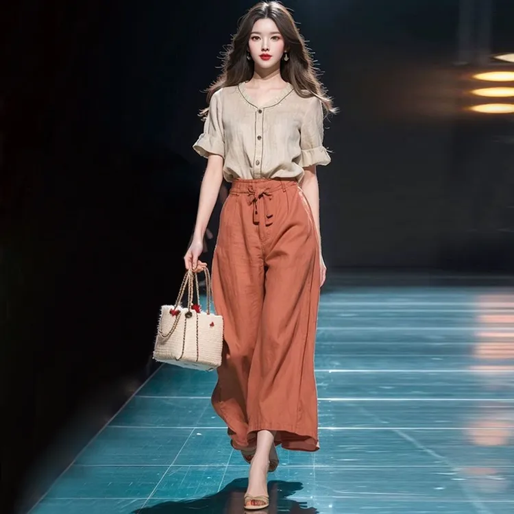 今年流行漂亮套装裤2025新款女装夏季复古港风高级感衬衫两件套女