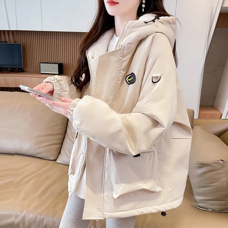 加绒加厚工装棉服外套女2025秋冬保暖学生宽松休闲连帽冲锋衣棉衣
