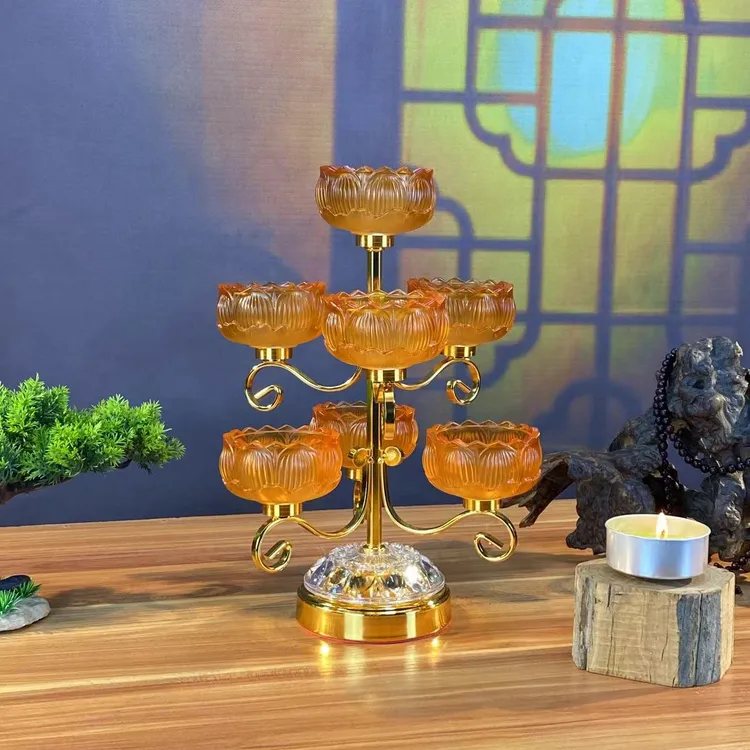 七星琉璃烛台家用酥油灯灯座莲花灯座支架蜡烛台供灯
