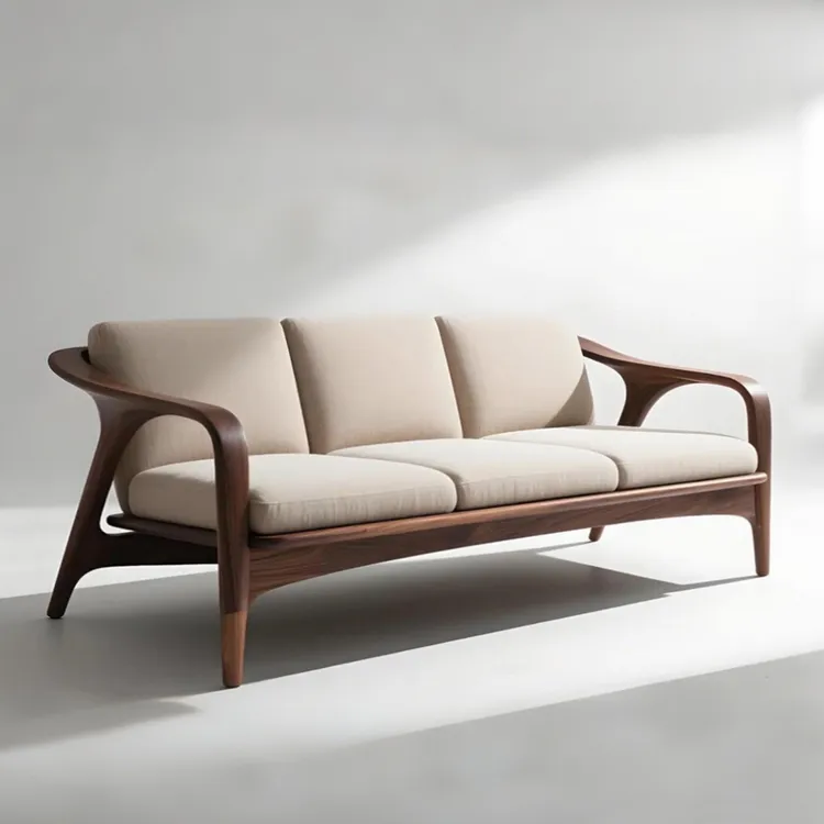 实木沙发2025新款宋氏美学客厅直排三人位中古胡桃木沙发新中式