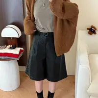 【一四六Yisiliu】小个子摩登中古老钱风黑色阔腿半松紧腰PU皮中裤