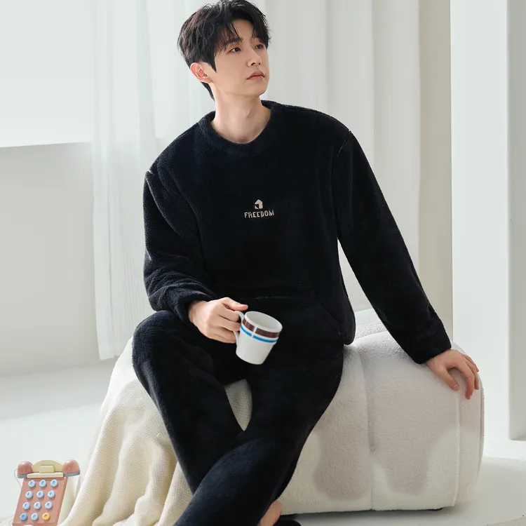 珊瑚绒秋冬新款睡衣男加厚加绒轻奢可外穿舒棉绒保暖家居服两件套
