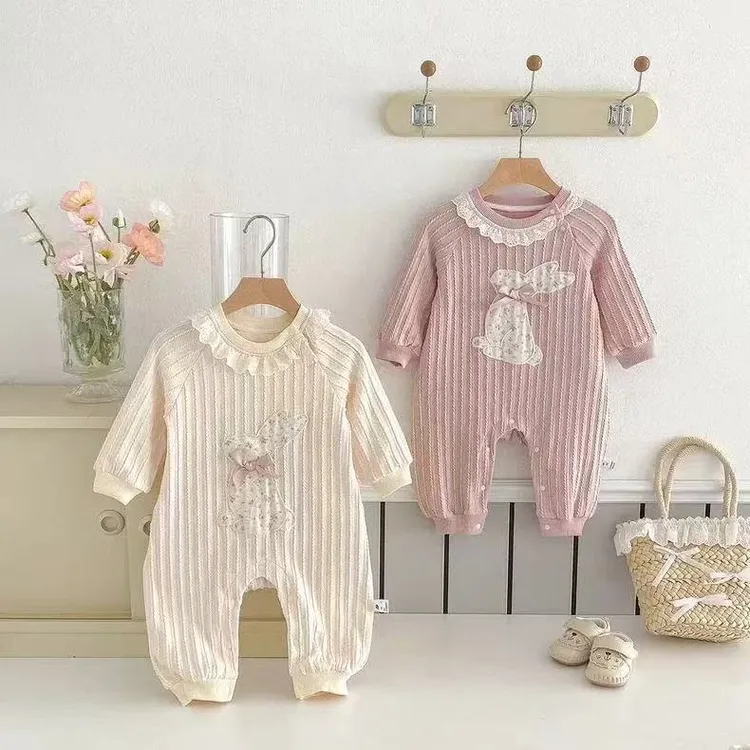 新生婴儿衣服春秋装连体衣超萌可爱公主风外出女宝宝哈衣百天爬服