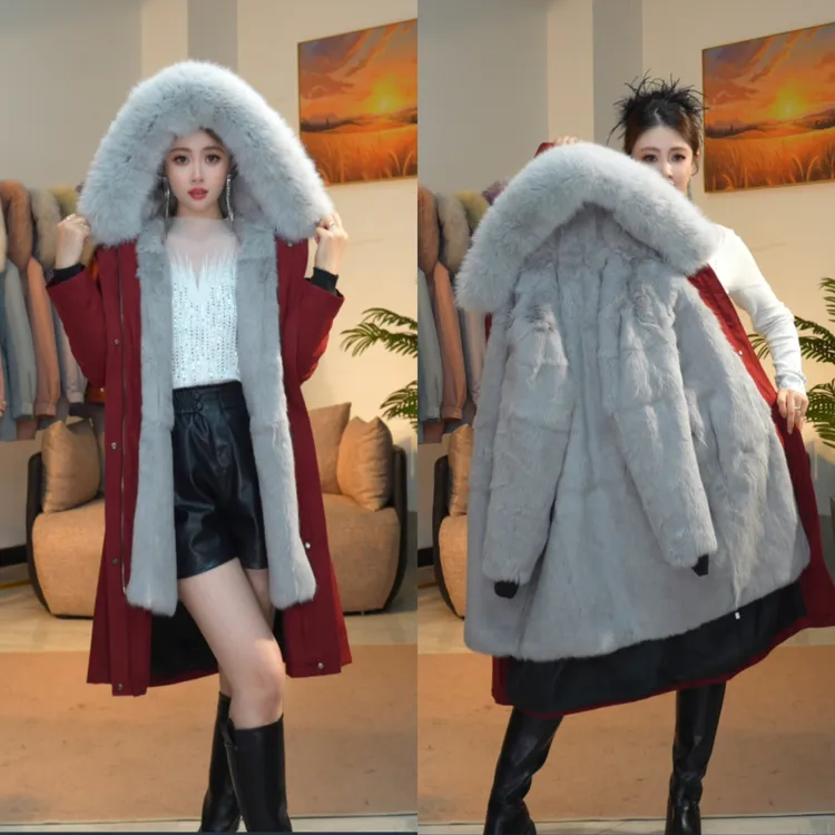 钰言【海棠】一衣三穿可拆卸新真皮真毛皮草派克服女款气质洋气时尚