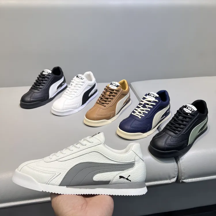 2025新款早秋皮面拼接软底舒适板鞋防滑软底潮流休闲鞋百搭男鞋