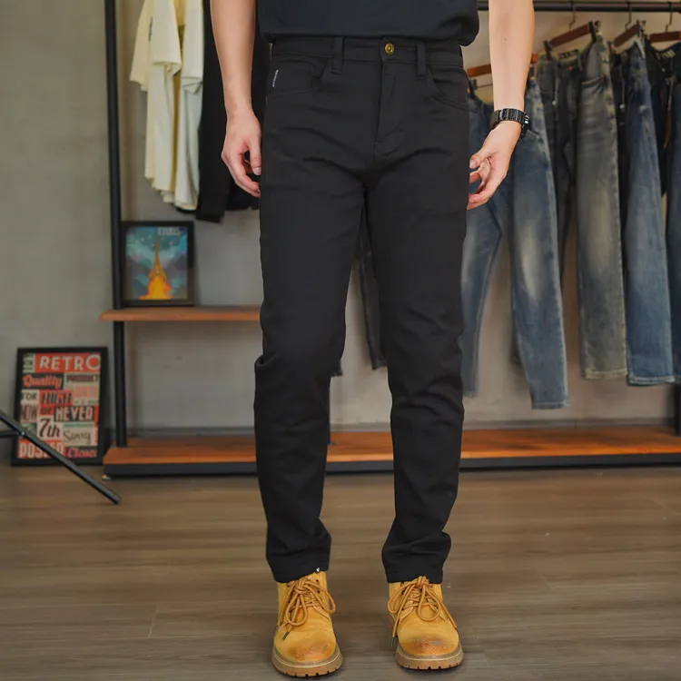 DH81093秋冬款男士不褪色黑色弹力牛仔裤裤子小直筒透气时尚百搭