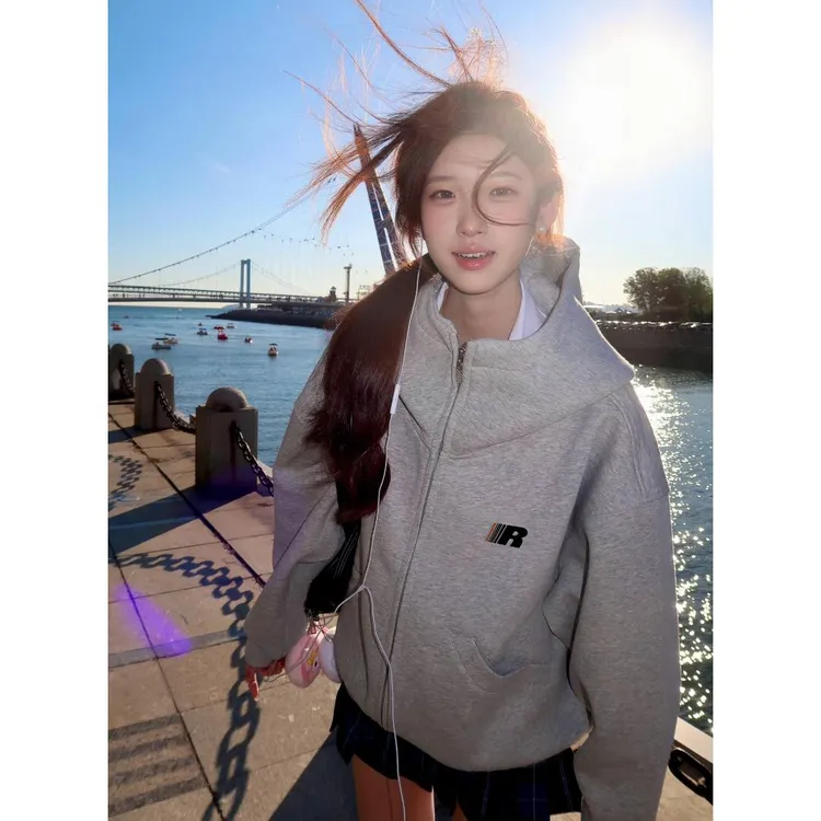 新款潮牌oversize美式高街高领连帽卫衣女宽松慵懒风情侣款外套
