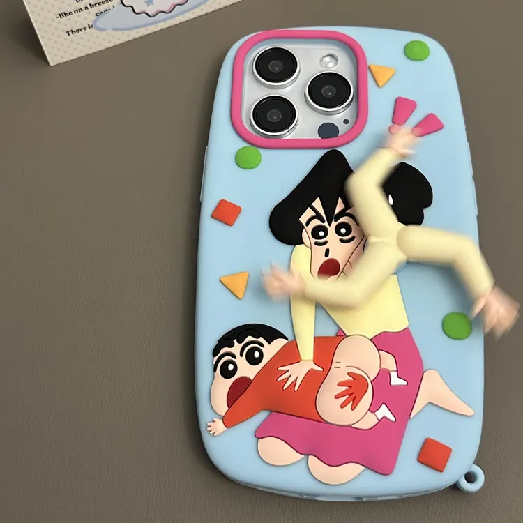 BANCA卡通立体旋转拍打小新适用苹果15/16promax手机壳14/13/12软