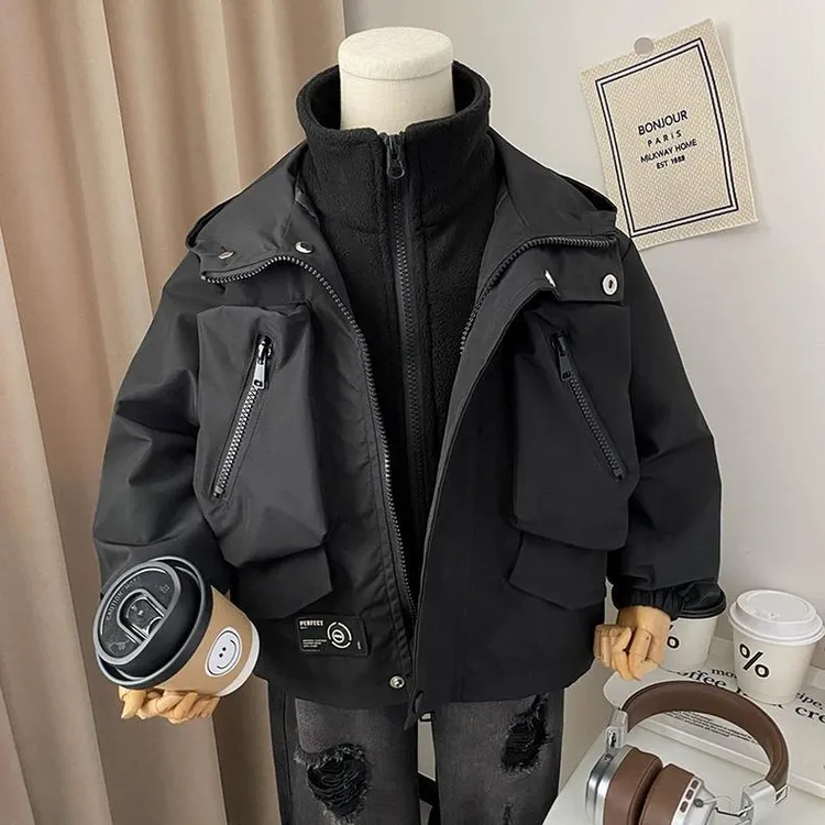 男童三合一冲锋衣秋冬25新款男孩三穿羊羔绒初冬加厚儿童深秋外套