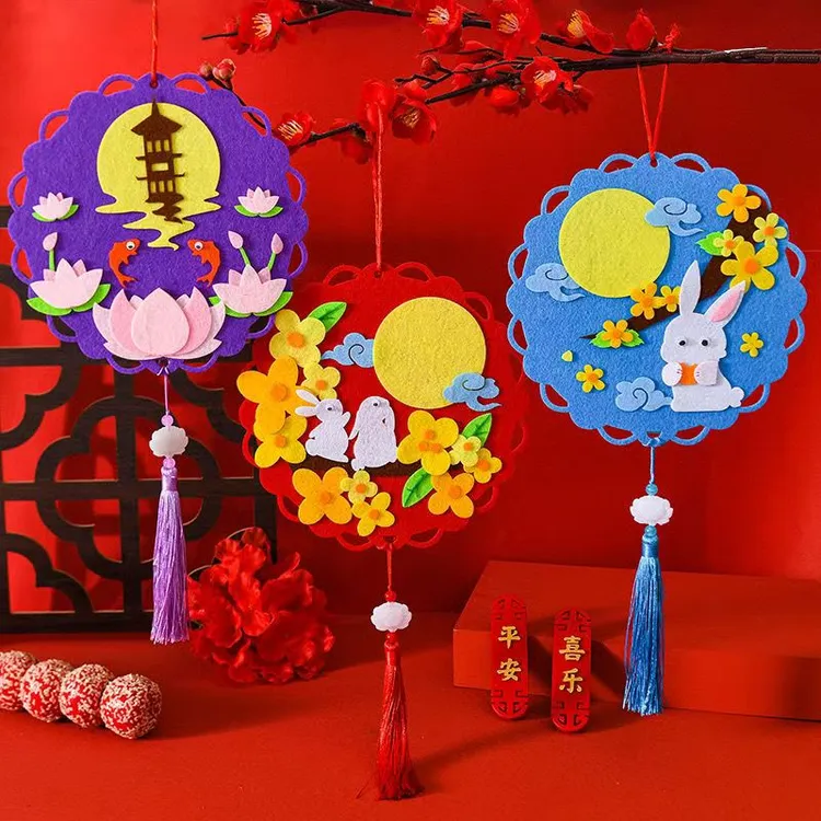 中秋节不织布兔子卡通挂饰手工diy益智玩具幼儿园材料包