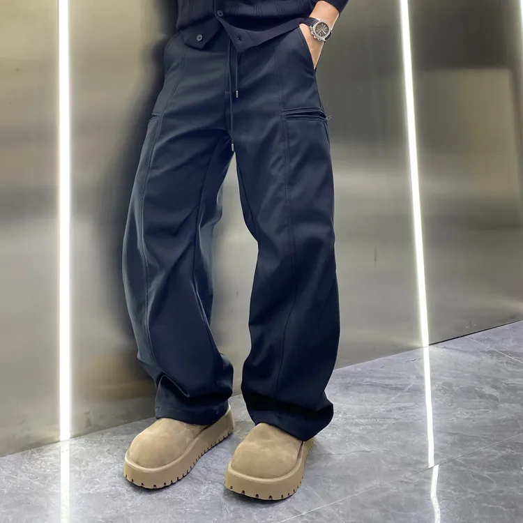 冬季立体裁剪弯刀裤美式宽松工装休闲裤伞兵裤痞帅松紧腰薄绒长裤