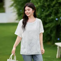 MsShe大码女装2025夏装气质重工刺绣拼接镂空花边小衫B2505010