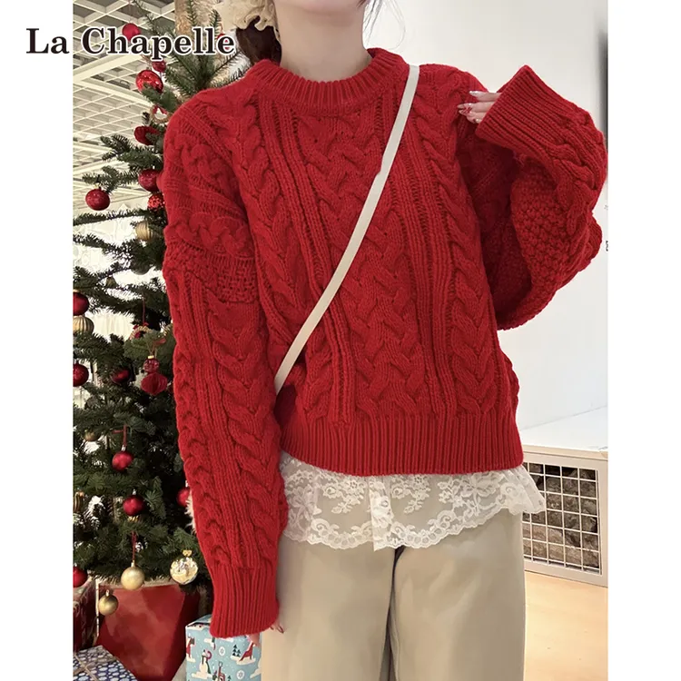 拉夏贝尔韩版套头麻花休闲针织衫上衣女秋冬软糯内搭保暖打底毛衣