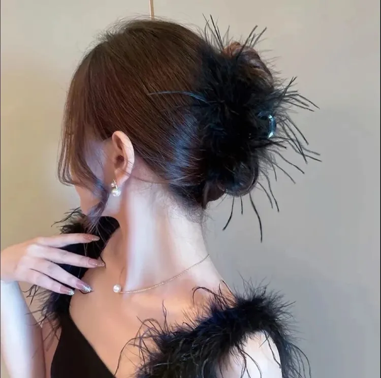 15公分大号羽毛黑色百搭超仙抓夹鲨鱼夹