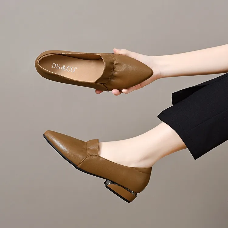 真皮荷叶边软皮舒适时尚豆豆鞋皮鞋工作鞋显高显瘦显年轻女士