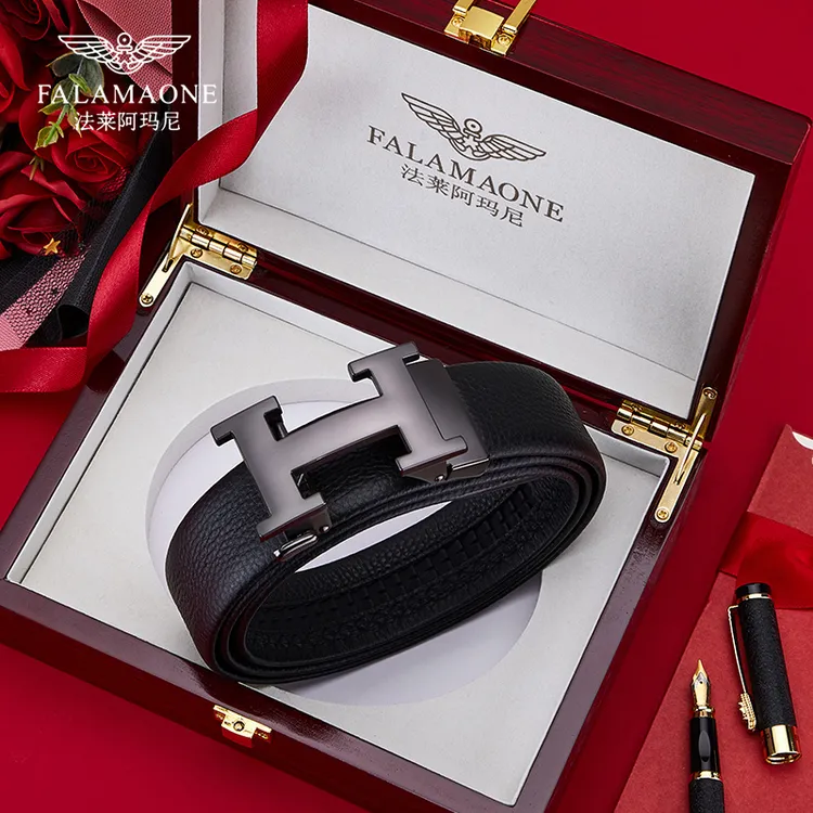 FALAMAONE/法莱阿玛尼真牛皮男款皮带真皮百搭自动扣腰带皮带男士