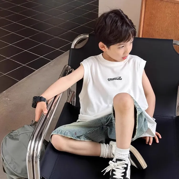 儿童背心T恤男童无袖夏装2025夏季新款男孩纯棉宽松洋气坎肩上衣t